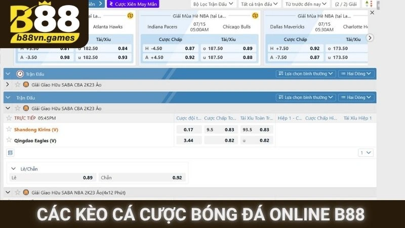 Các kèo cá cược bóng đá online B88 hay gặp