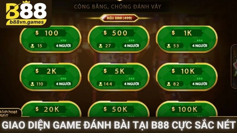 Giao diện game đánh bài tại B88 cực sắc nét