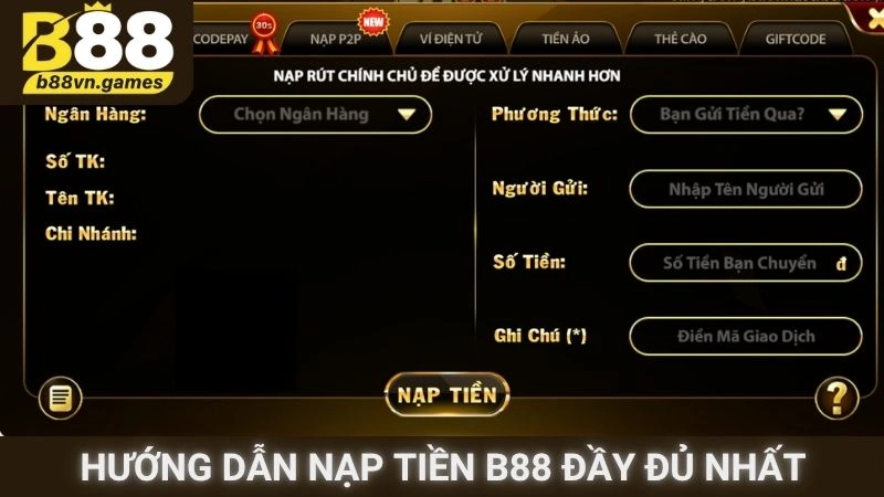 Tham khảo hướng dẫn nạp tiền B88 đầy đủ nhất